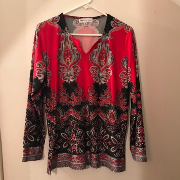 🍁5/30$!! LIKE NEW Beautiful Loose Fit,  Paisley Tunic Top - Picture 1 of 5